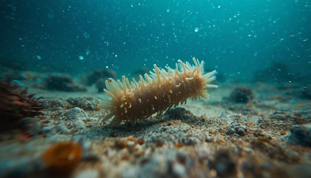 Sea cucumber moving across the ocean floor