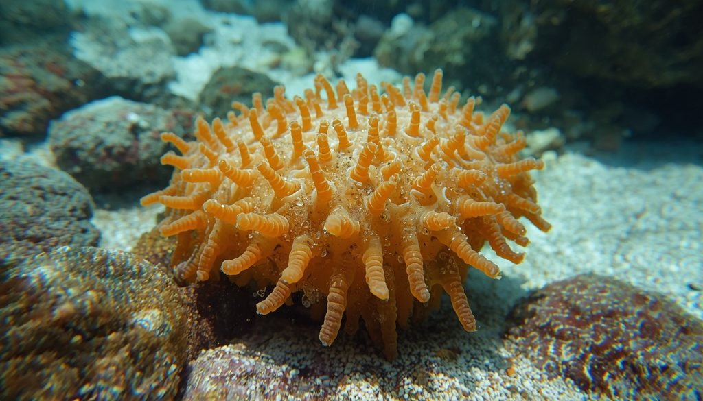 Sea sponge growing on the ocean floor in a natural underwater habitat