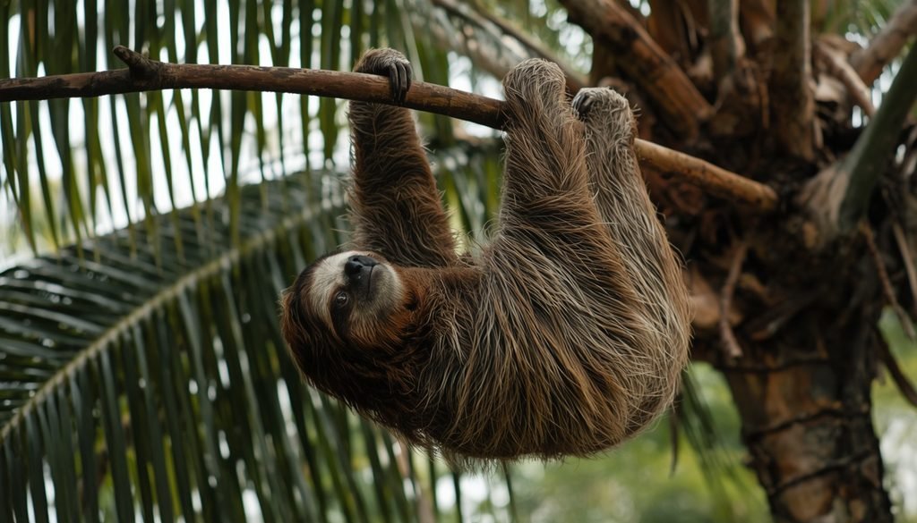 Sloth hanging from a tropical tree branch