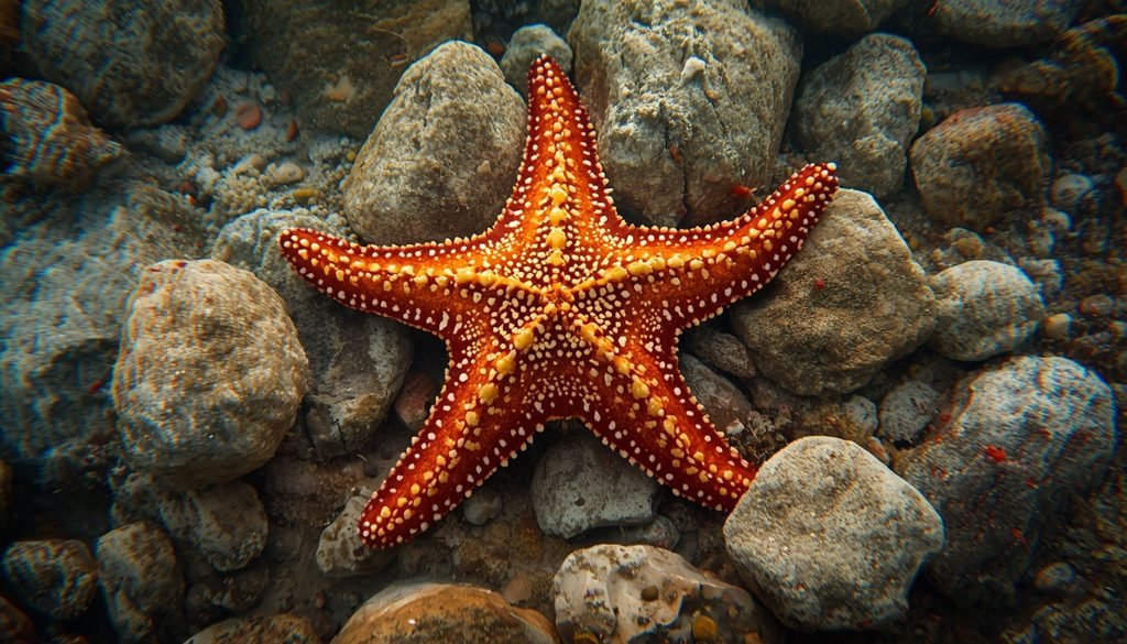 Starfish on the rocky ocean floor in its natural habitat