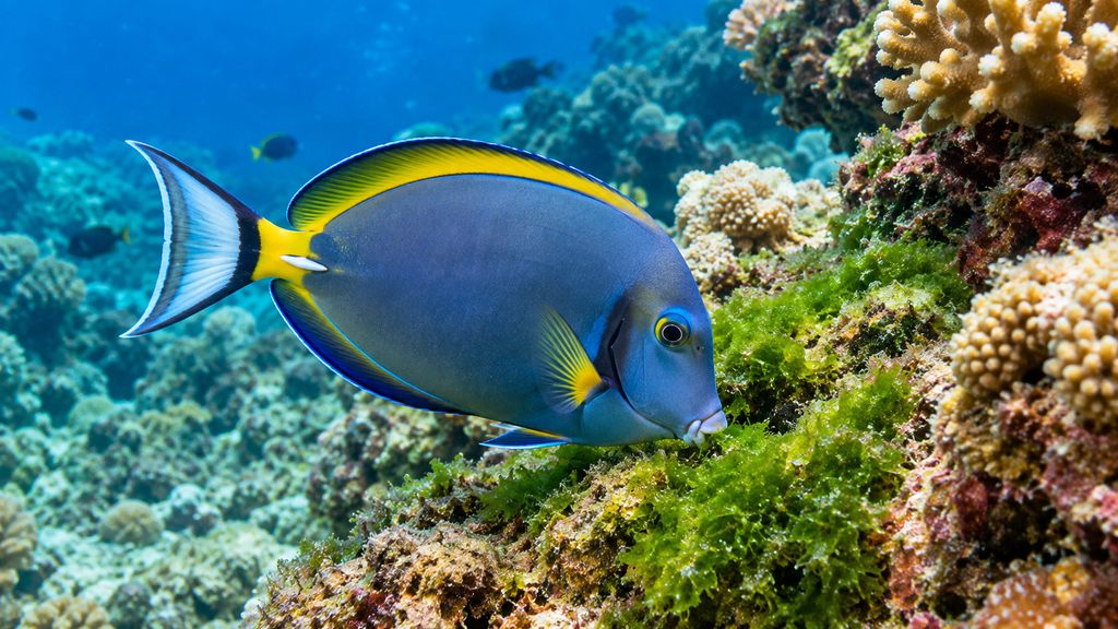 Surgeonfish grazing algae on a coral reef