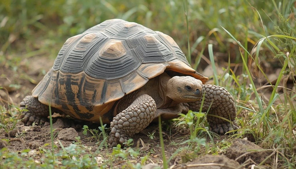 Tortoise moving slowly through its natural habitat