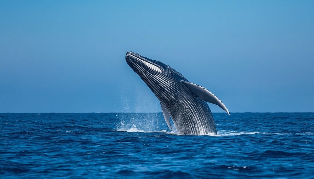 Blue whale breaching above the ocean surface
