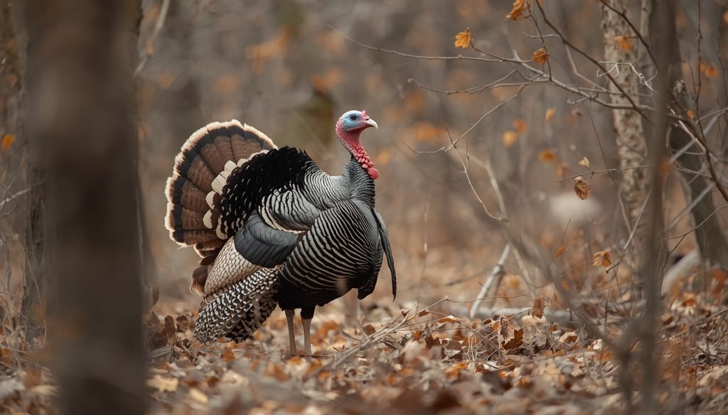 Wild turkey standing in a woodland habitat