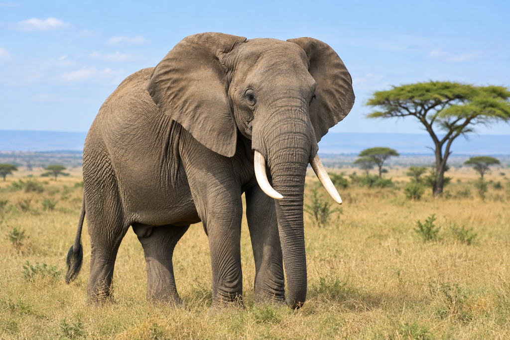 An African elephant standing in its natural savanna habitat