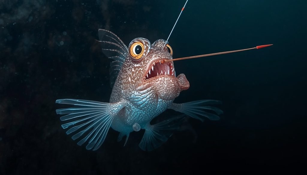 Deep-sea anglerfish displaying its specialized prey-attracting lure