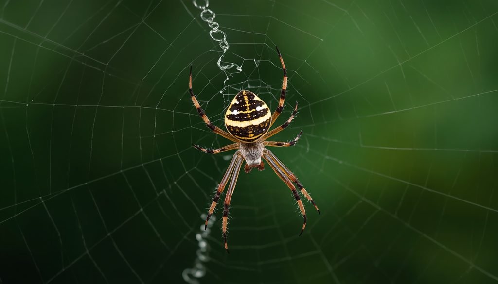 Bolas spider holding a sticky silk line used to capture moths