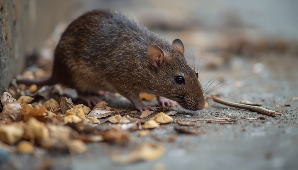 Brown rat searching for food in an urban habitat