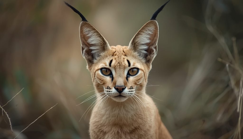 Caracal wild cat showing tall ears with distinctive black tufts