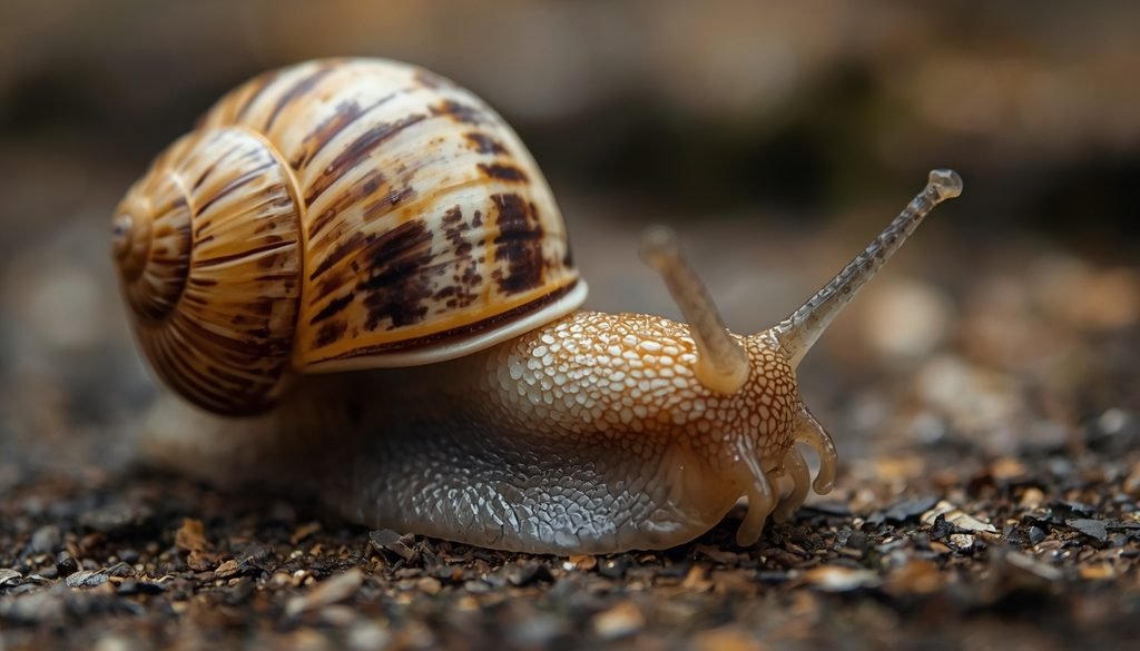 Common garden snail feeding with its microscopic radula teeth