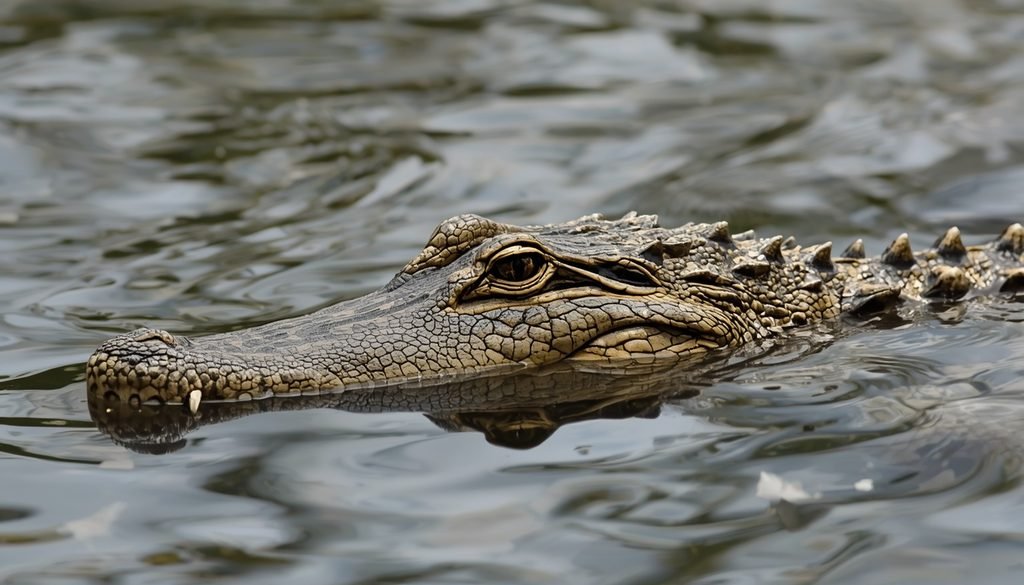 Crocodile waiting quietly near the water surface
