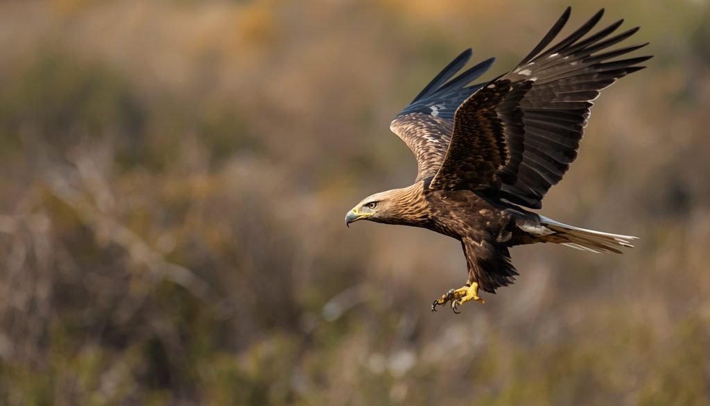 Golden eagle using its sharp eyesight to scan a landscape for prey.