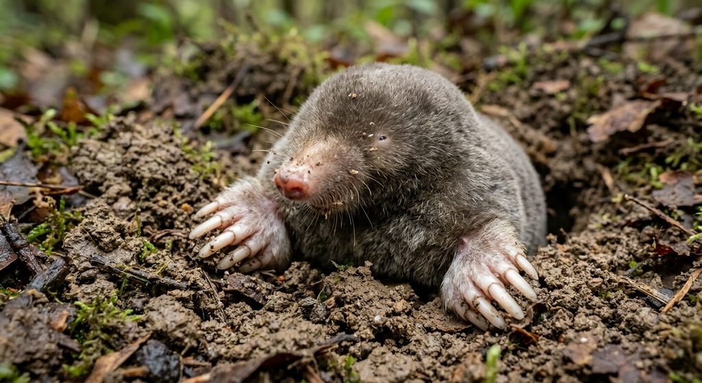 Eastern mole with tiny eyes and powerful front paws adapted for digging underground