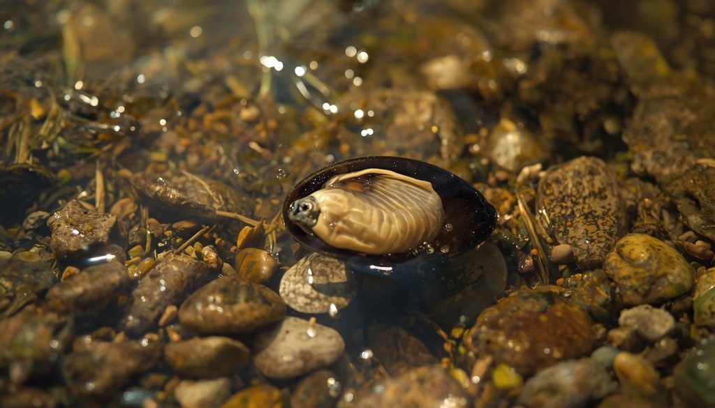 Freshwater pearl mussel in a clean flowing river