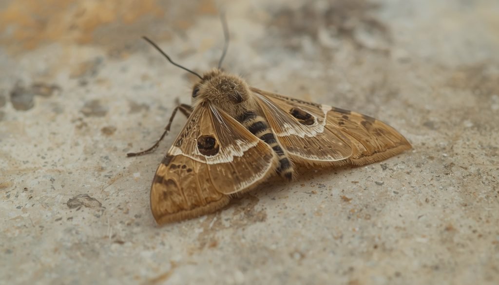 Greater wax moth resting on a surface near a beehive