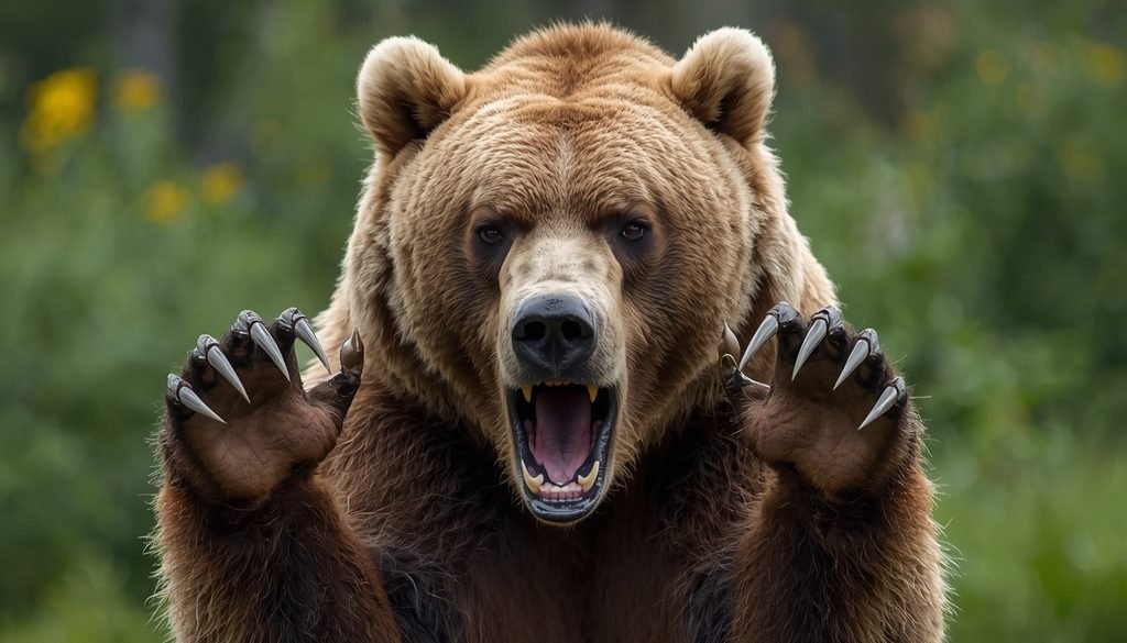 Grizzly bear showing long powerful front claws