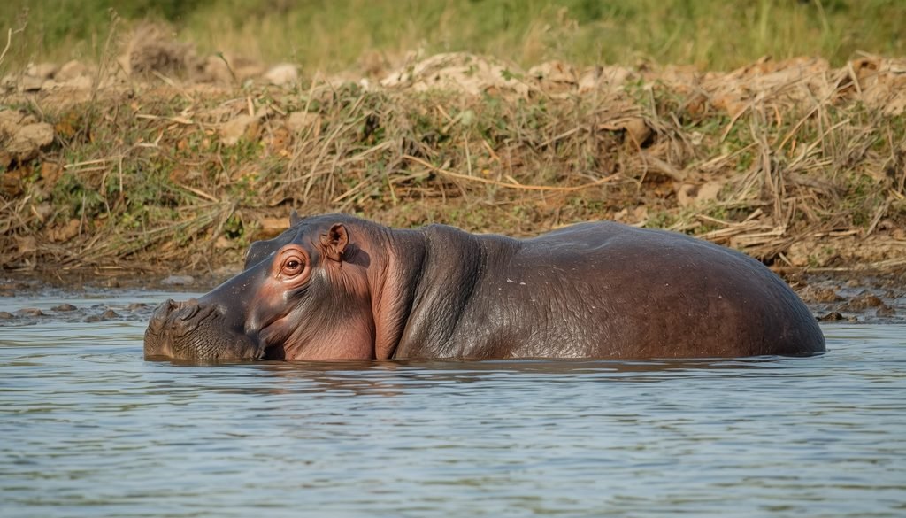 Hippopotamus resting in a river in its African habitat