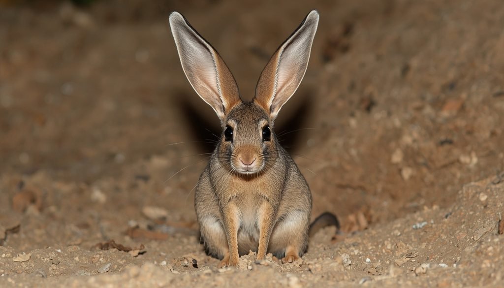 Long-eared jerboa showing its exceptionally large ears and long hind legs