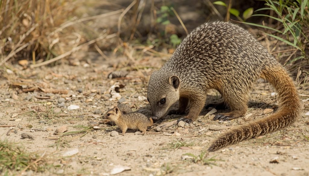 Mongoose foraging on the ground for small animals