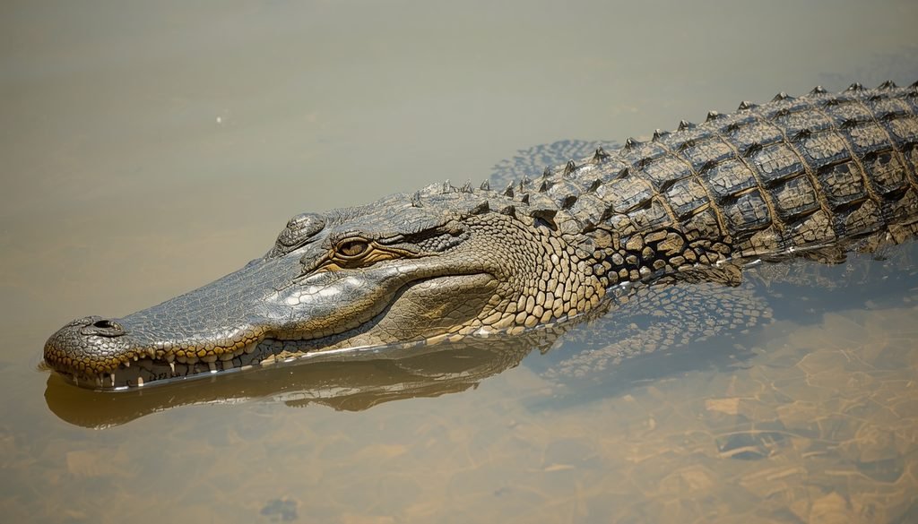 Nile crocodile showing tough scaled skin and protective back