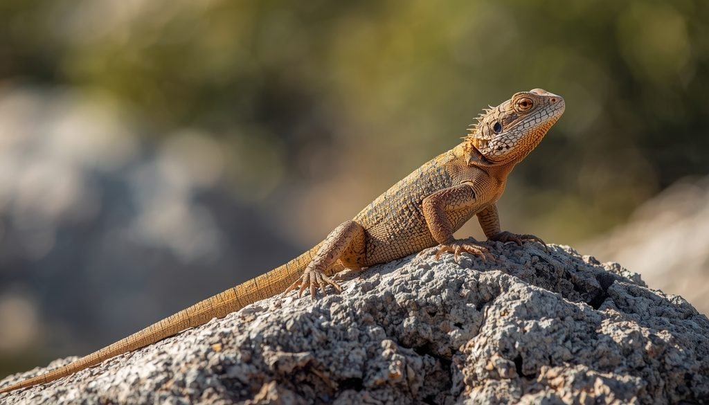 Peter’s rock agama basking on a sunny wall in Florida