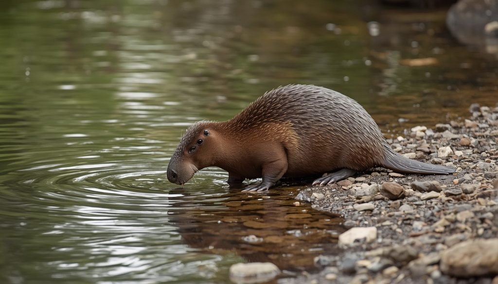 Platypus near the edge of a freshwater stream in Australia
