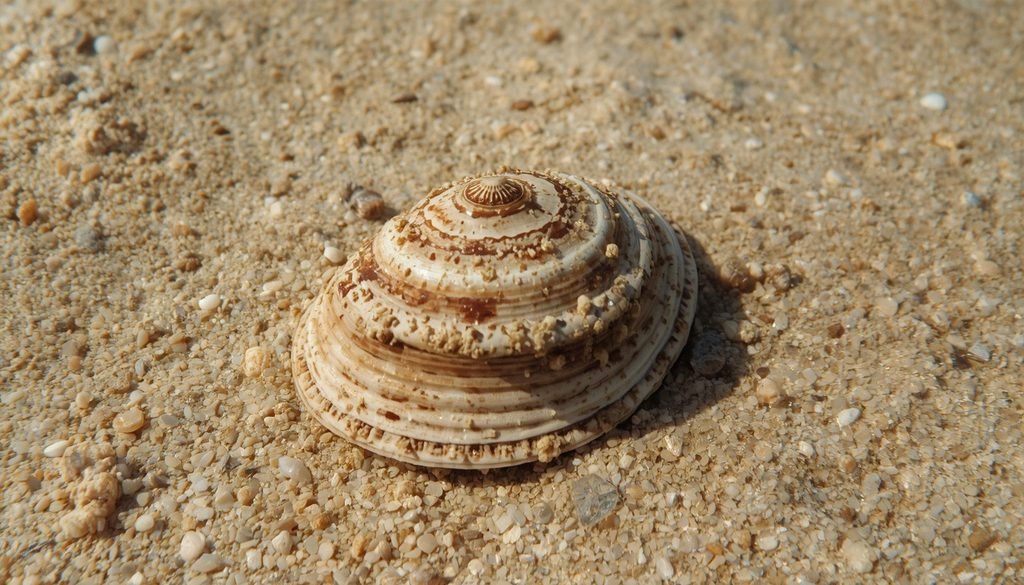 A quahog clam with a hard shell on the sandy ocean floor