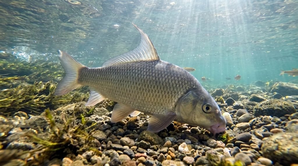 A quillback freshwater fish swimming in a river