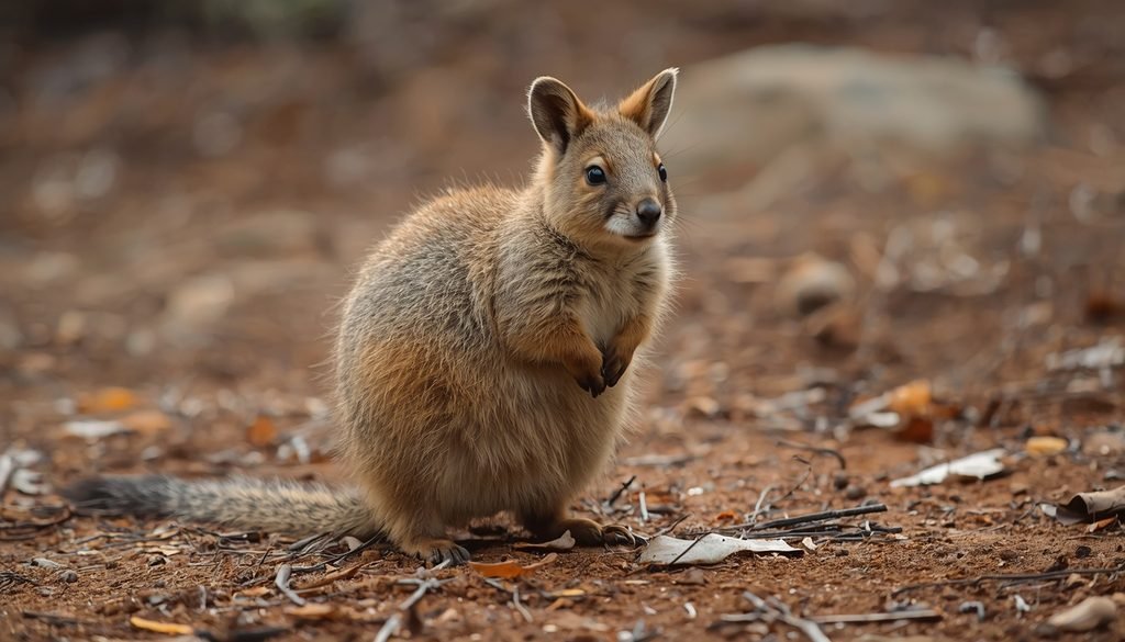 A quokka standing in its natural habitat in Australia