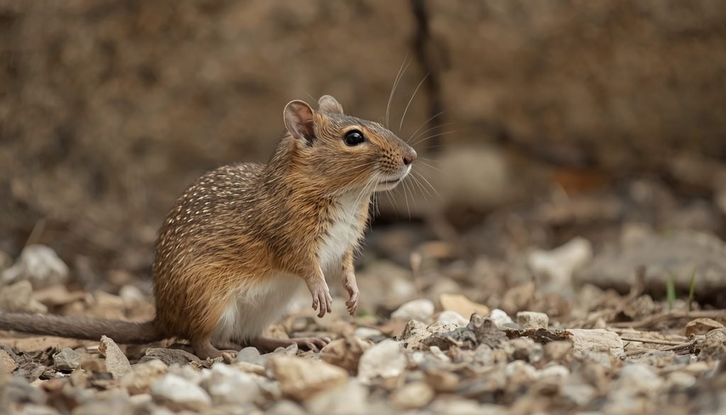 Brown rat standing alert while listening to its surroundings
