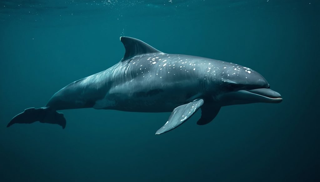 A Risso's dolphin with pale scars on its body