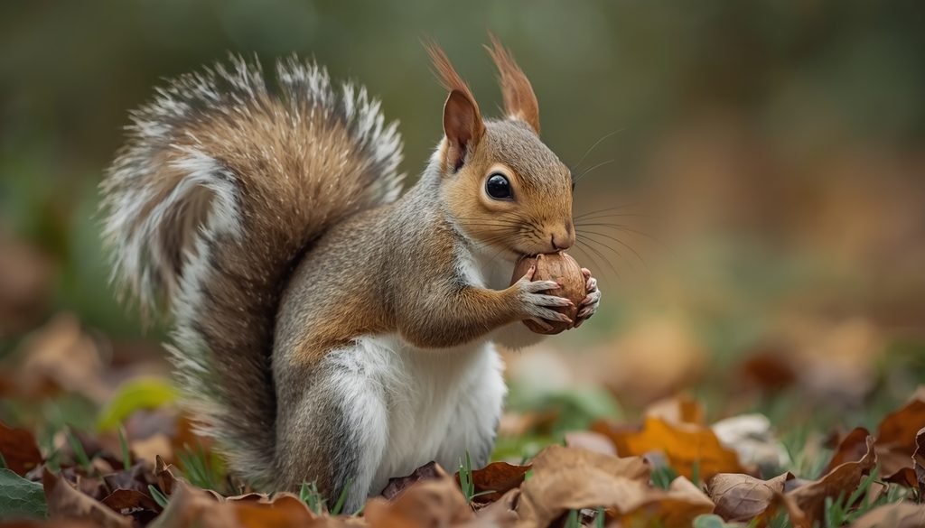 Squirrel carrying a nut to store for later