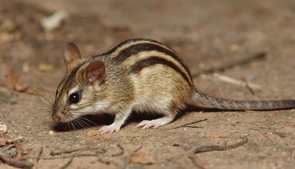 Striped mouse showing narrow dark lines along its back