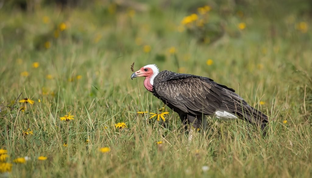 Vulture feeding in a natural grassland habitat
