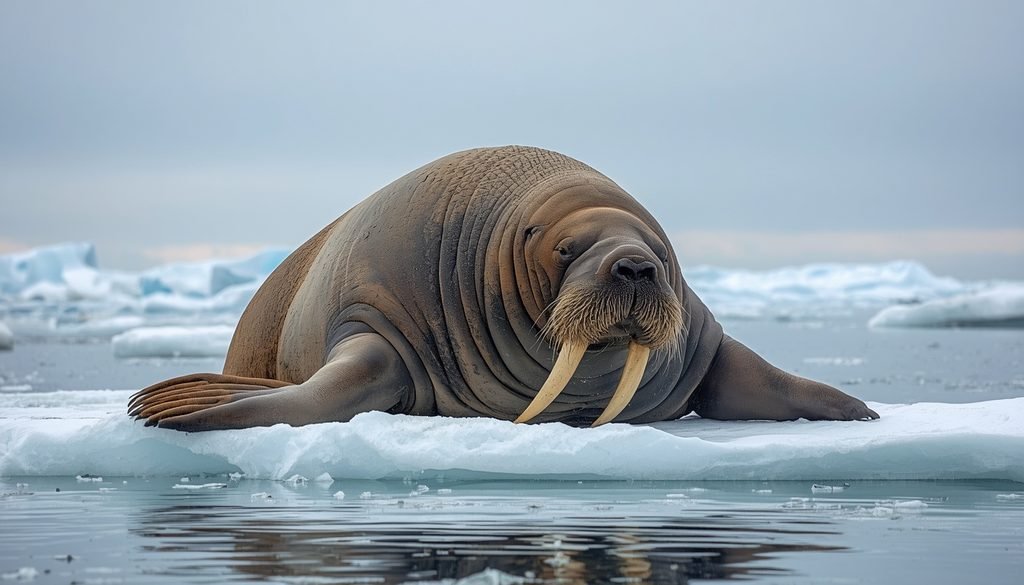 Walrus with thick skin resting on Arctic sea ice
