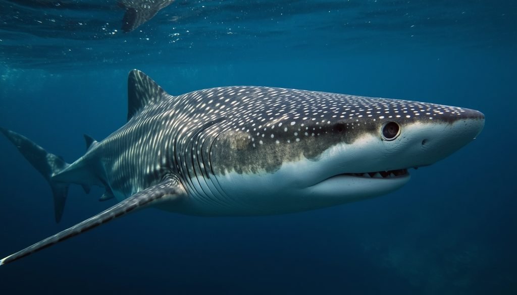 Whale shark showing thick textured skin and dermal denticles