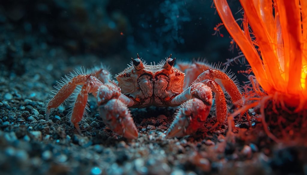 Yeti crab living near a deep sea hydrothermal vent